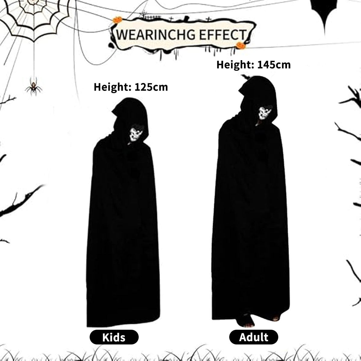2026 New Adult Grim Reaper Costume Black Hooded Cloak Mask Gloves Scythe Set UK