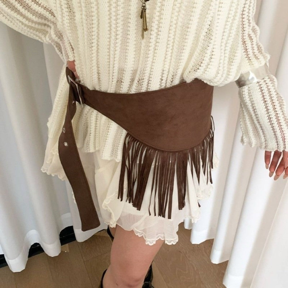 Fringe Mini Skirts Cowboy Style Triangle Butt Curtain  Streetwear