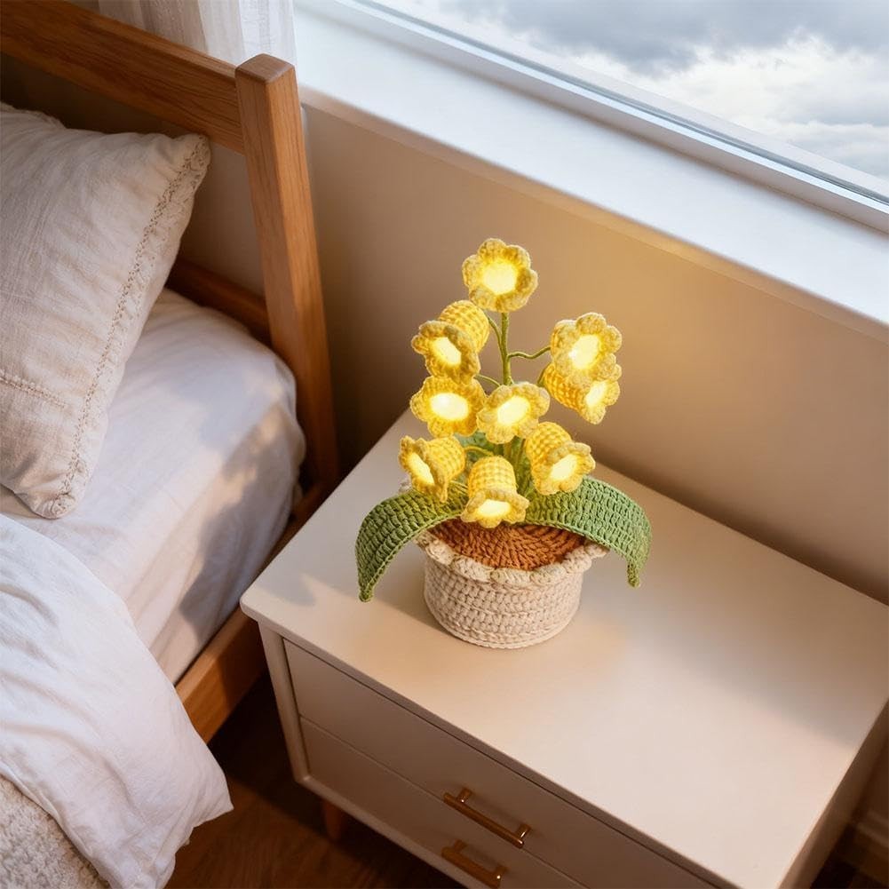 Lily of the Valley Lamp, Crochet Flowers LED Lantern Gift For Valentine's Day