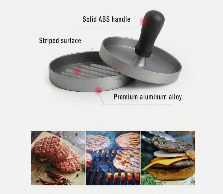 2* Burger Press Round Stainless Steel Burger Smasher Heavy Duty BBQ Patty Maker