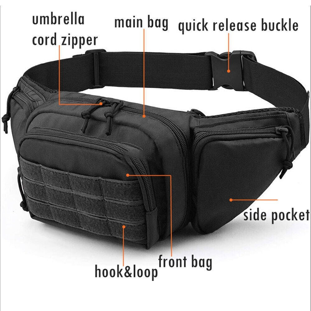 Mens Tactical Waist Pack Military Waterproof Bum Bag Belt for Outdoor Travel