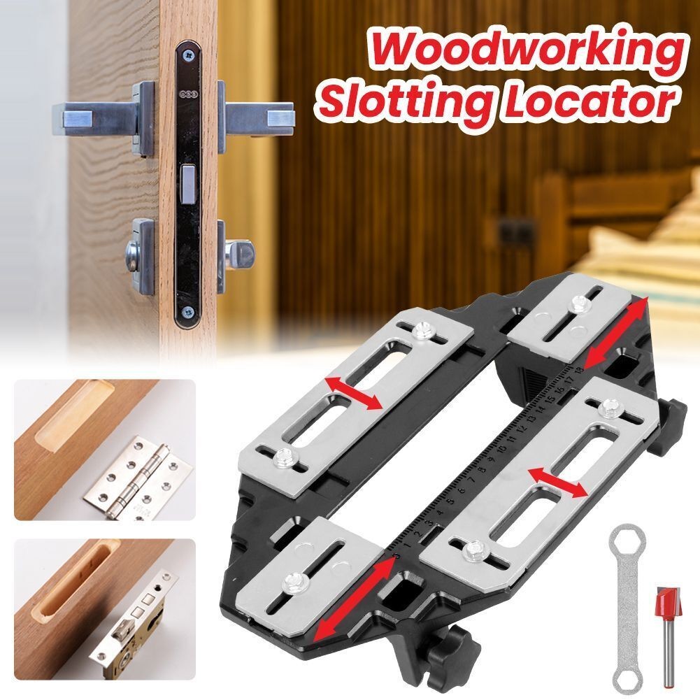 Wooden Door Hinge Jig Lock Guide Plate Router Bit Woodworking Slotting Locator