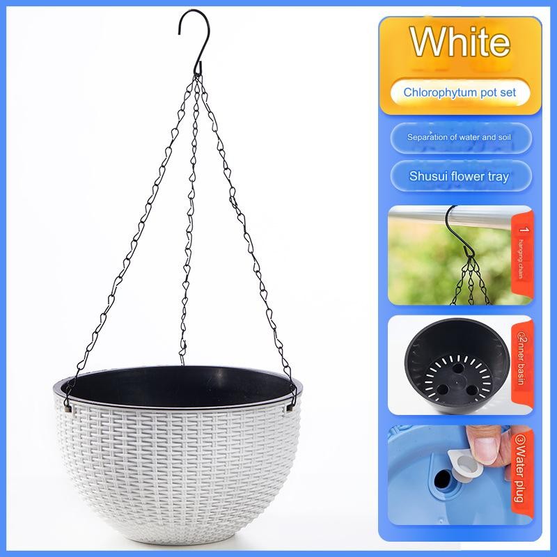 2x Sphere Hanging Flower Pot Bowl Basket 2-Piece Set Chain Planter Rattan