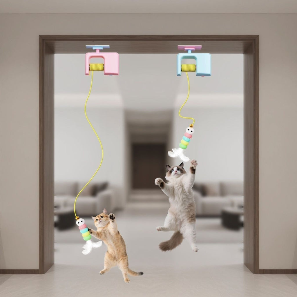 Hanging Cat Toy Retractable Door Rope Interactive Cat Teaser Play Stick UK