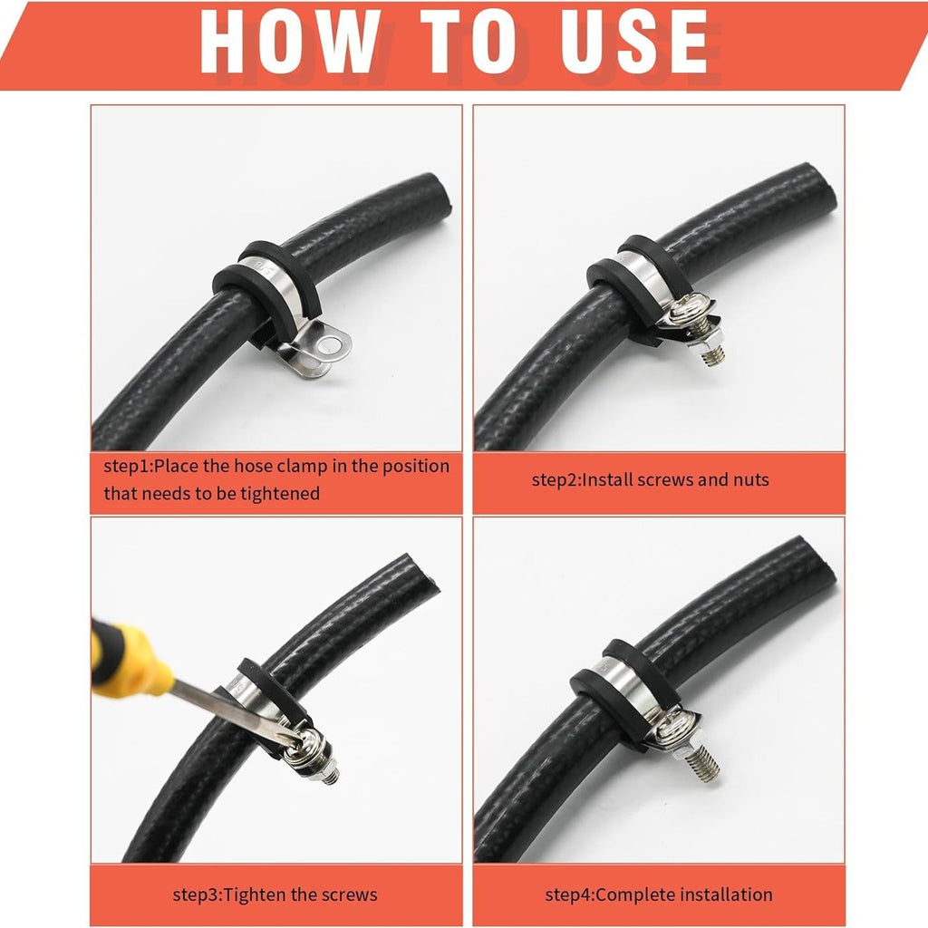 Rubber Lined Stainless Steel P Clip Hose Clamp Set Pipe Cable Clips Kit 6mm–19mm