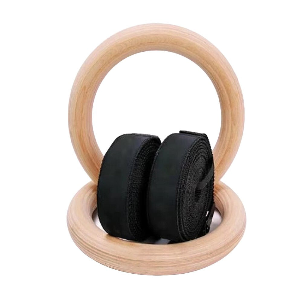 1Pair 28mm Wooden Gymnastic Ring With Adjustable Straps Home Gym Fitness Ring