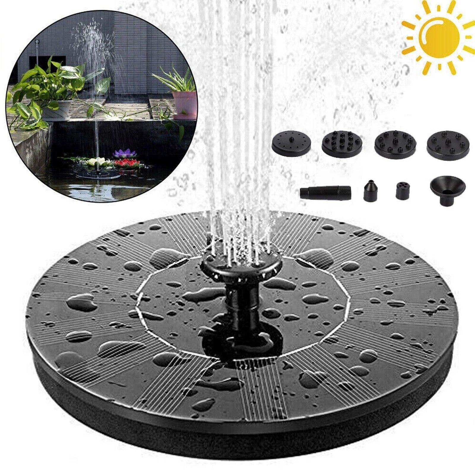 Outdoor Solar Fountain Pump Powered Floating Bird Bath Water Garden Pond UK