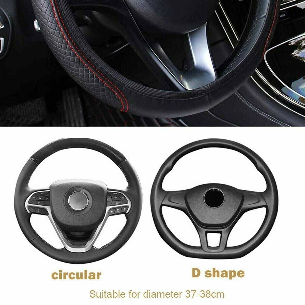 15" Universal Car Steering Wheel Cover Anti Slip PU Leather Comfortable 38cm UK
