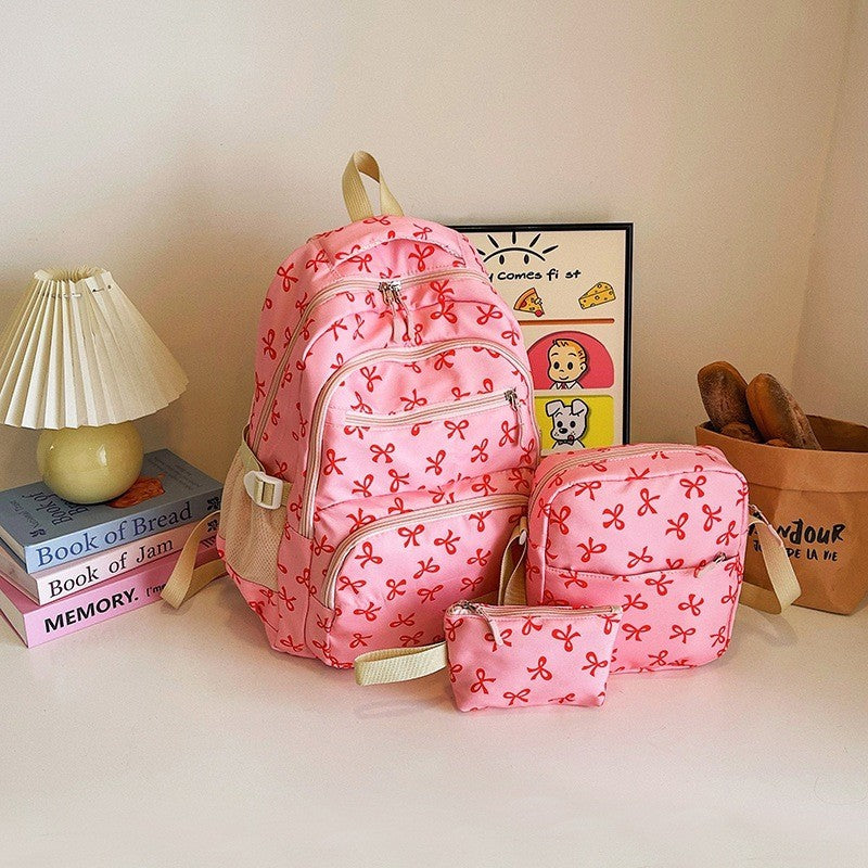 3pcs/set School Bag for Girls Cute Backpack Sets Bow Tie Rucksack for Teenage