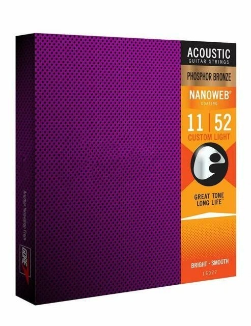2×Elixir Nanoweb Phosphor Bronze 11-52 Acoustic Guitar Strings Light NN3