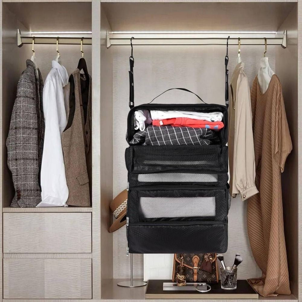 Portable Hanging Travel Shelves Collapsible Hanging Carry on Suitcase StorageBag
