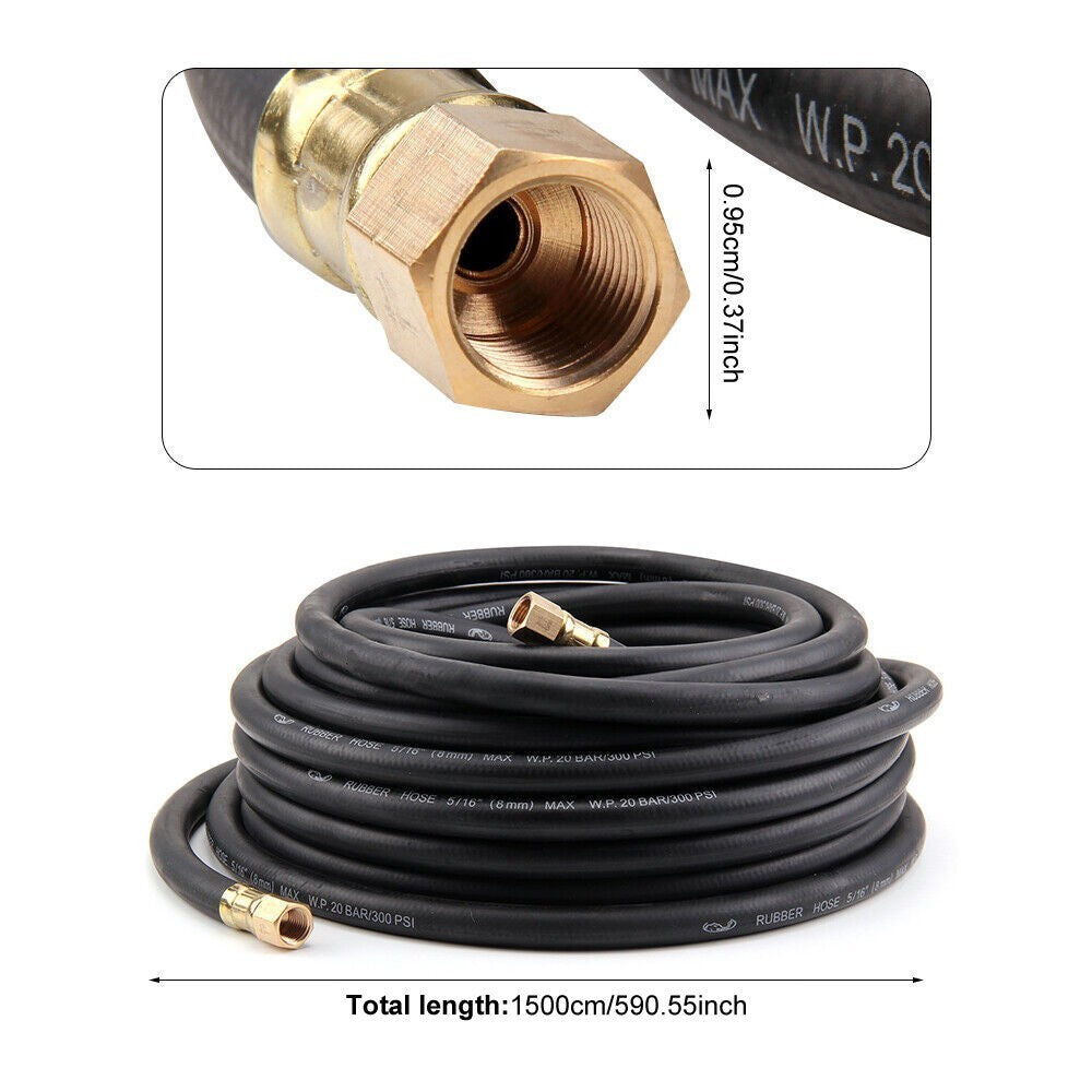 15m 1/4 BSP Auto Heavy Duty Accessories Rubber Air Compressor Hose Air Line