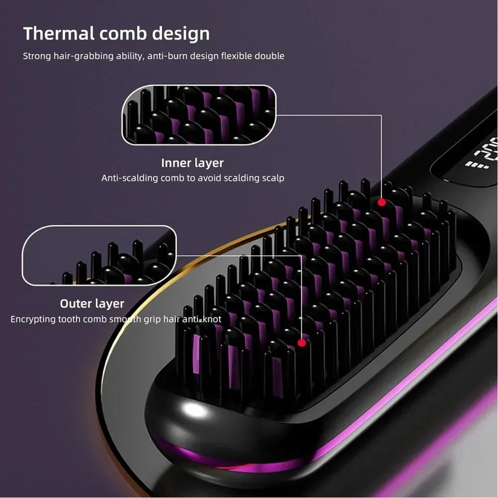 Portable Hair Straightener Brush Antiscald Hair Cordless Hair Straightener Brush