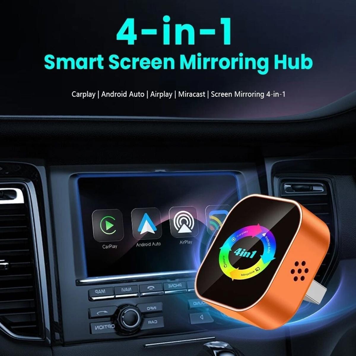 4-in-1 Wireless CarPlay Android Auto MirrorLink Adapter BT WiFi USB Plug & Play