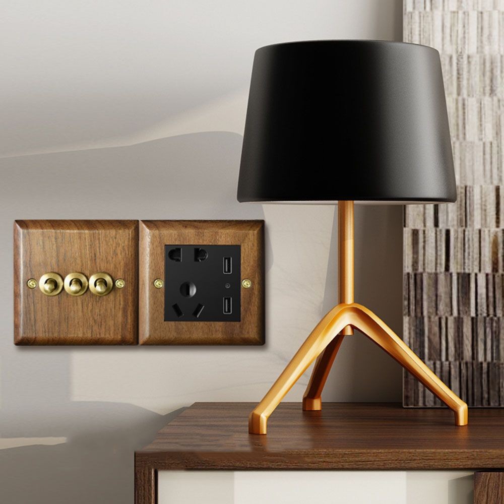 1PC Black Walnut Light Switch Wood Home Wall Lamp Brass Toggle Switch