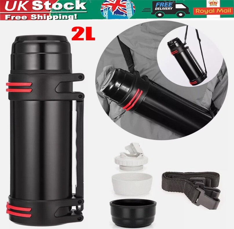 2L Thermos Flask Stainless Unbreakable Vacuum Handle Drinks Bottle Leak-Proof UK