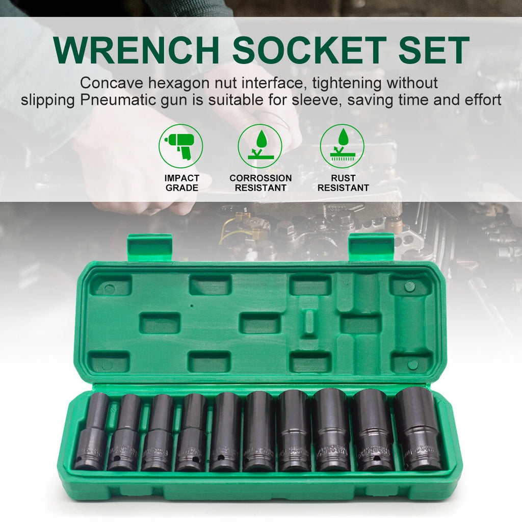 Deep Impact Socket 1/2" Drive Long Reach Thin Wall 10-Metric Sockets 10-24mm Set