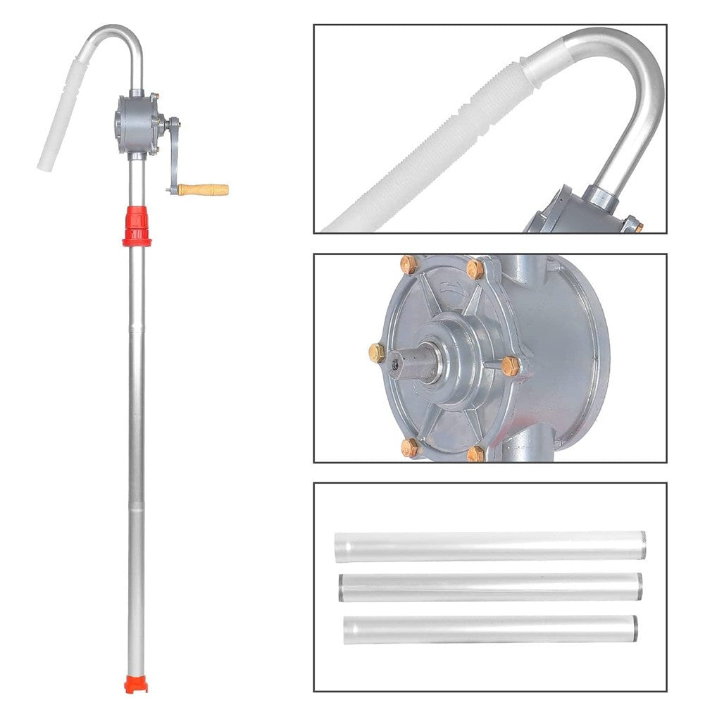 50" Rotary Barrel Transfer Drum Syphon Hand Pump Oil Diesel Fuel Self Priming