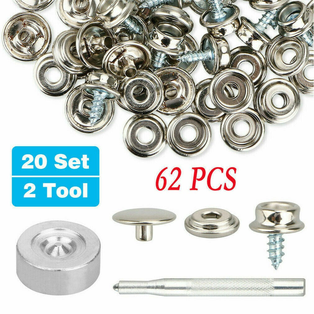 62PCS Canvas & Upholstery Boat Cover Snap Button Fastener Kit w/ Installation