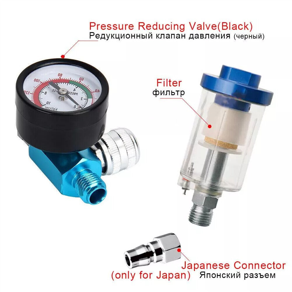 Mini Air Pressure Regulator Gauge Spray Gun & In-Line Water Trap Air Filter UK