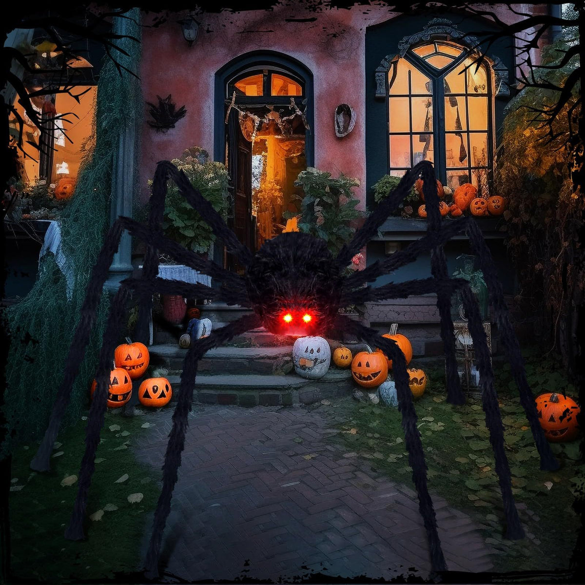 200CM Giant Eyes glowing Scary Spider Haunted House Prop Halloween Decoration