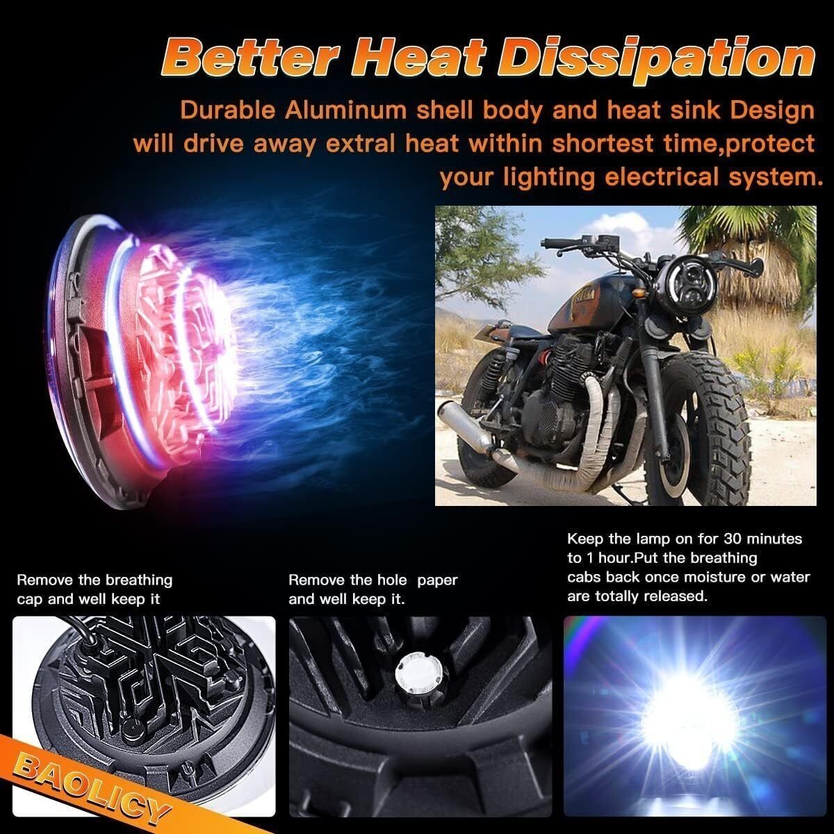 7'' Round LED Motorcycle Headlight with Housing Bucket Mount Amber for Harley
