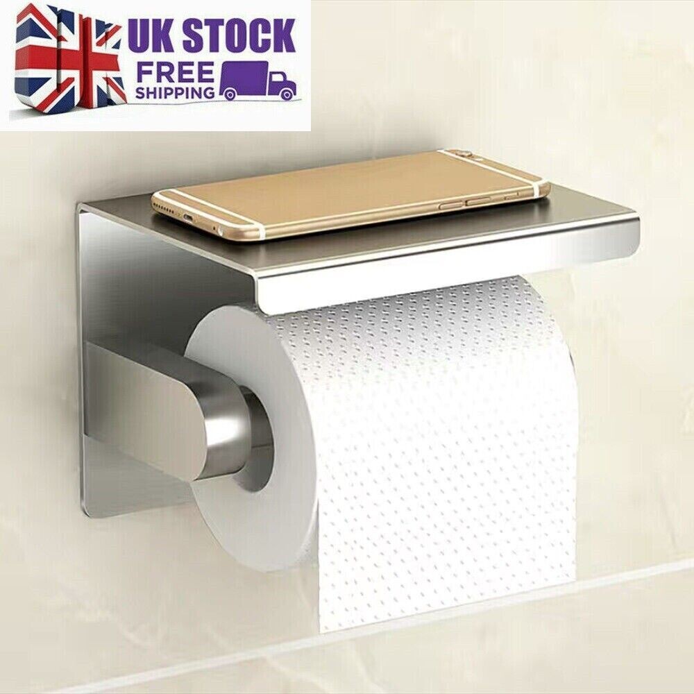 Bathroom Toilet Paper Roll Holder Wall-Mounted With Mobile Phone Storage Shelf