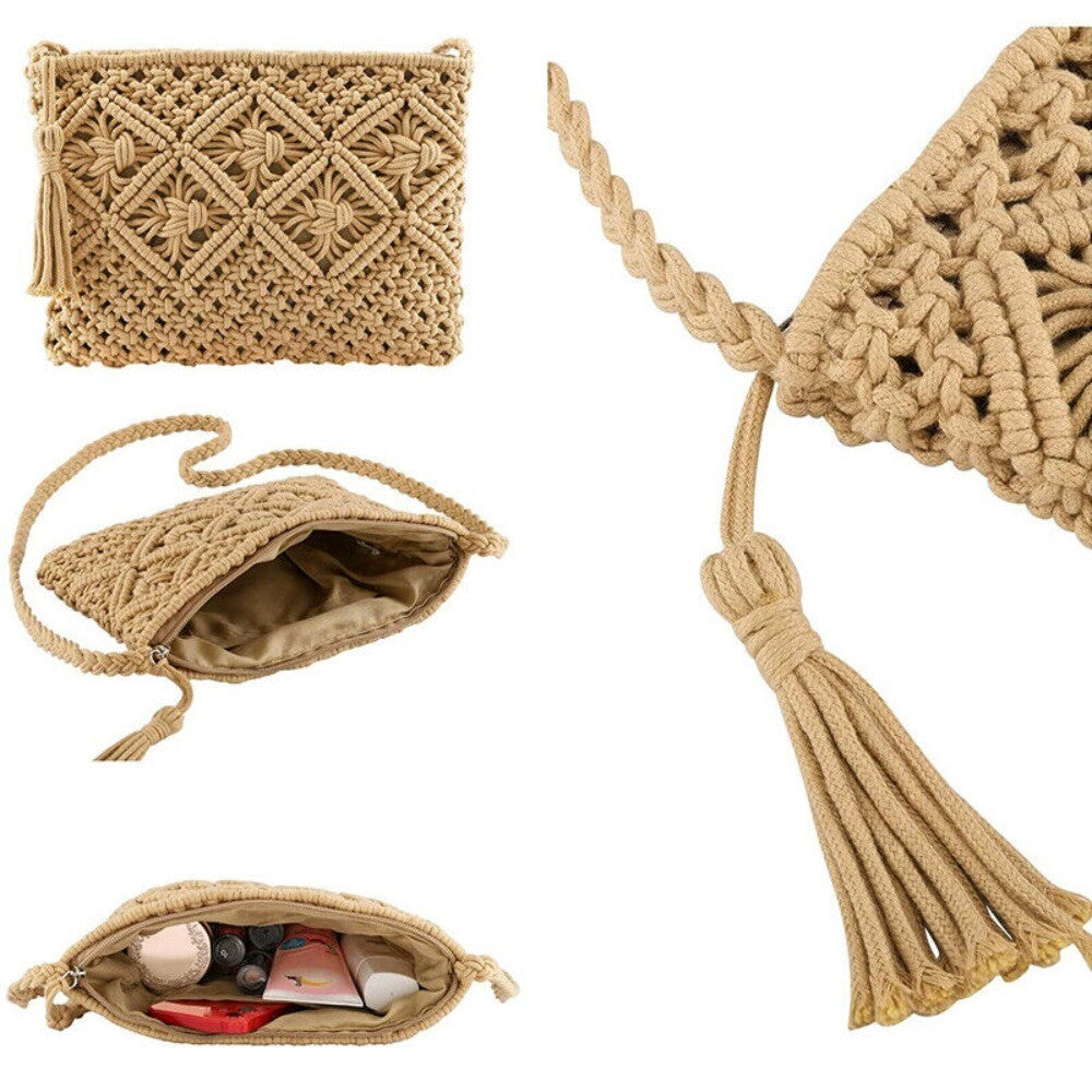 Straw Purse Summer Straw Beach Bag Crossbody Handbag Woven Bag Crochet Purses