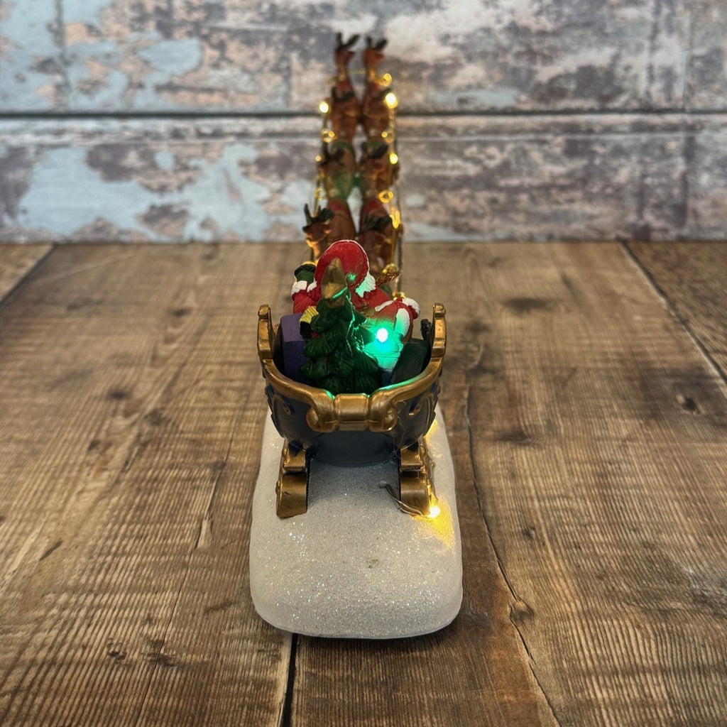 Christmas Santa Sleigh & Reindeer Decoration Festive Ornament with LED Lights