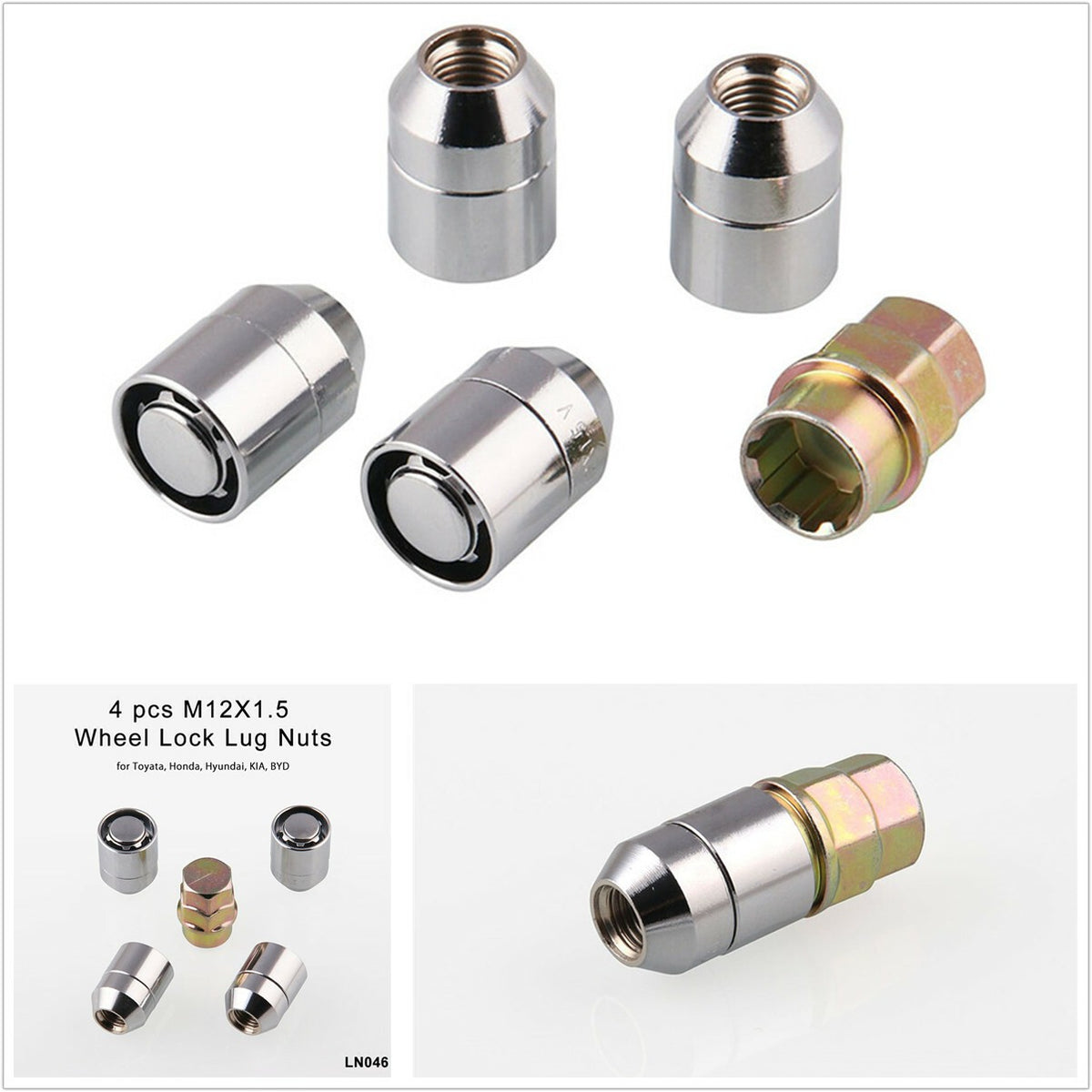 Accessory Car Anti Theft Security Locking Wheel Lug Nuts & 1 Keys Kit M12x1.5