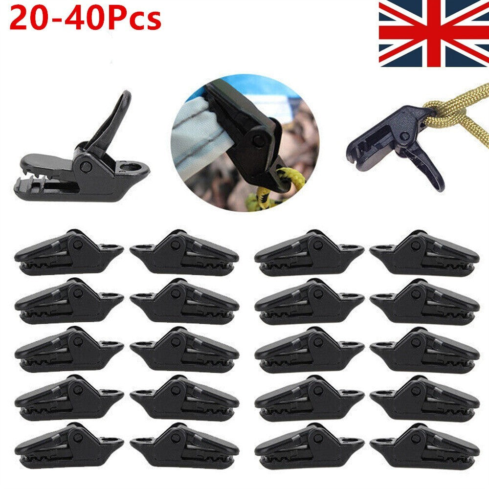 40 PCS Awning Tarp Clips Set Tent Clamp Buckle Camping Tool Heavy Duty Black UK