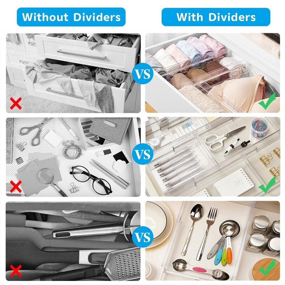 8Pcs DIY Drawer Divider Household Storage Organiser Adjustable Draw Separators