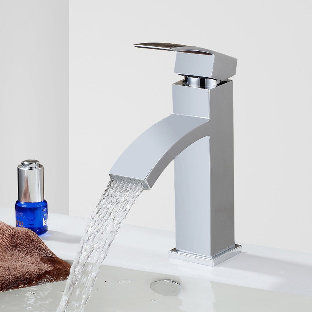 Waterfall Bathroom Sink Tap Cloakroom Basin Mixer Chrome Mono Faucet + Waste Set