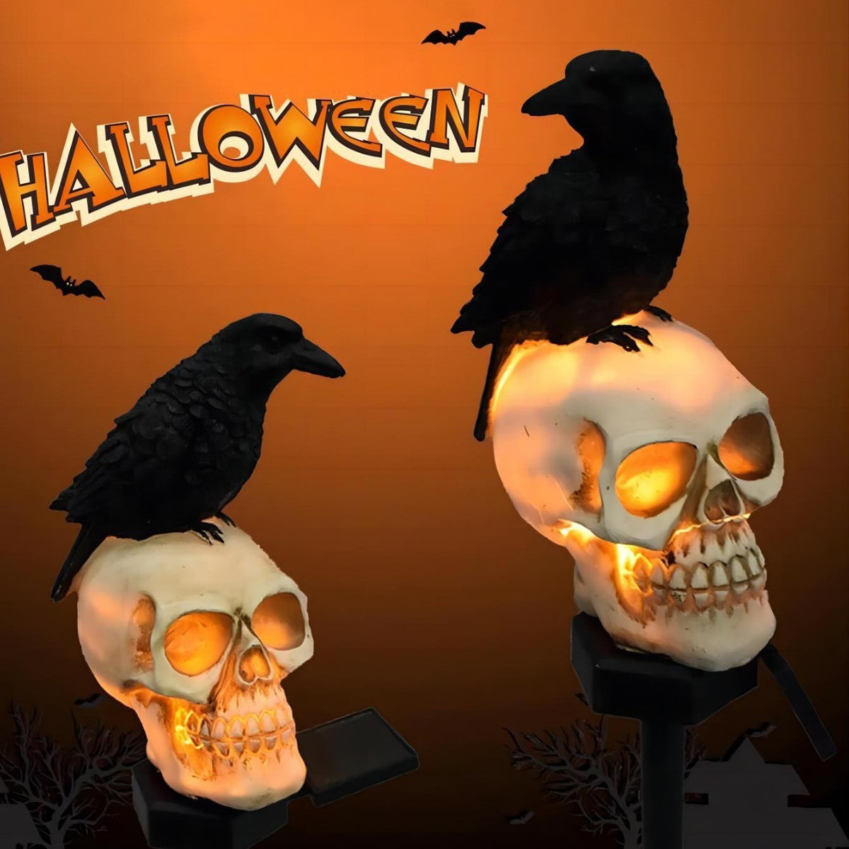 Halloween Solar Crow LED Light Skull Skeleton Lawn Light Ghost Decor Garden Yard
