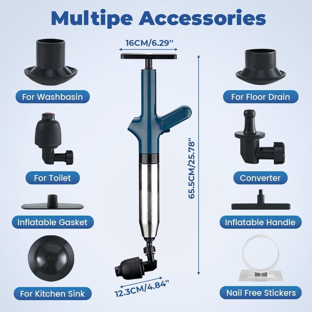 High Pressure Drain Blaster Air Plunger Powerful Toilet Blockage Unblocker