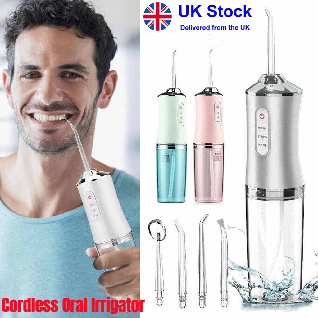 Cordless Dental Water Flosser Oral Irrigator Teeth Cleaner with Jet 4 Tips Floss
