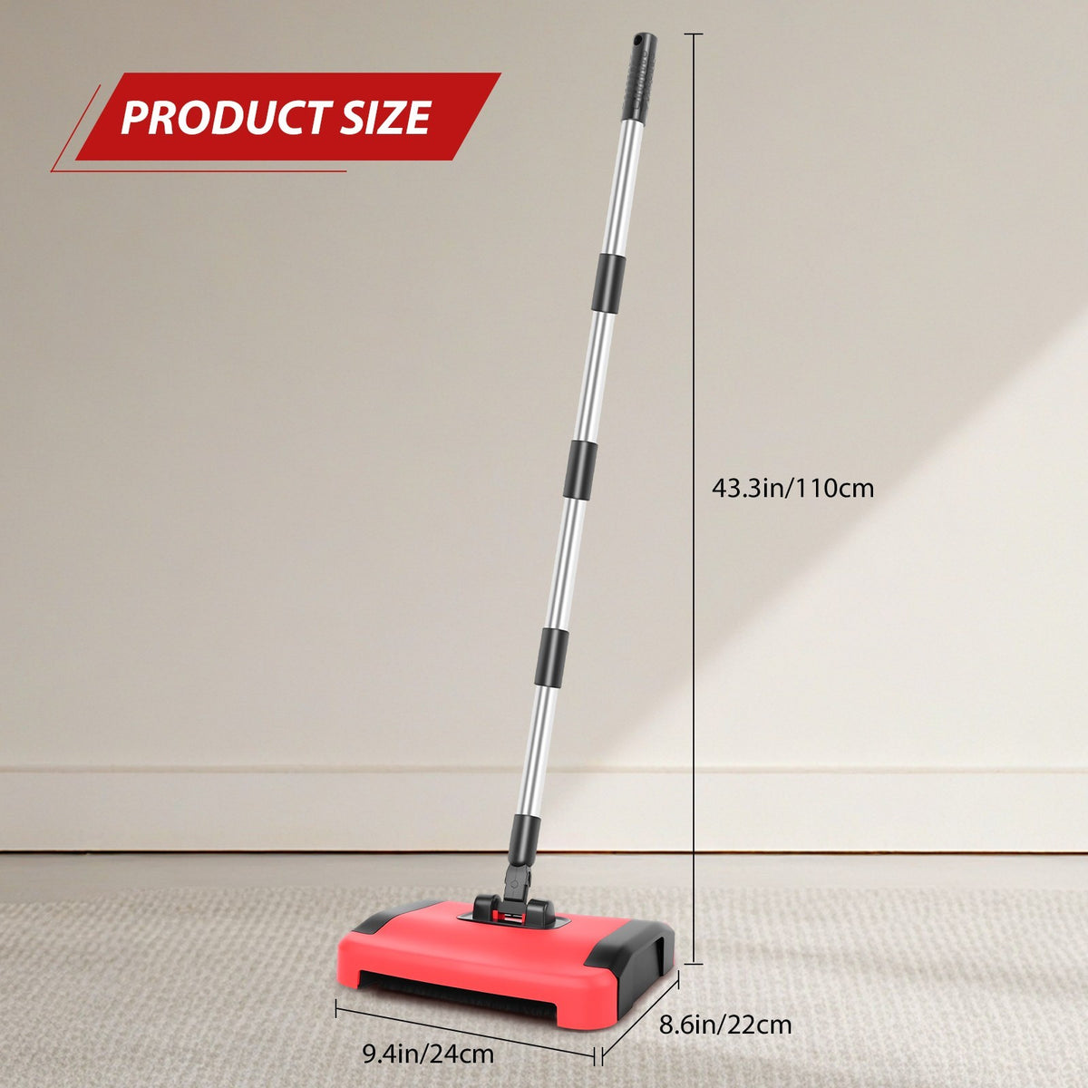Manual Carpet Sweeper 180° Rotating, No Electricity, Quick Clean Rugs Hardwood