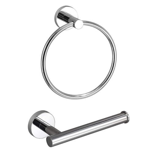 New Stainless Steel Toilet Roll Holder and Towel Ring Set Bathroom Wall Mounted