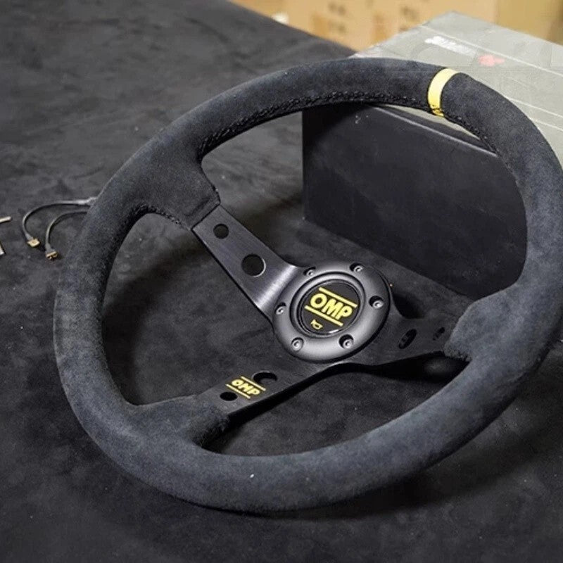 For 350mm 14' OMP Genuine Suede Leather Black Deep Cone Racing Sport Steering