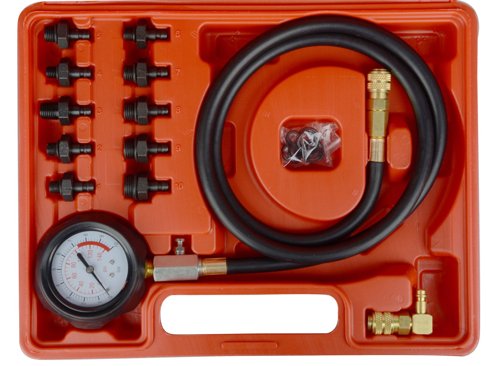 13 Pcs Engine Oil Pressure Test Kit Clear Dual Range Scale Gauge Carrying Case
