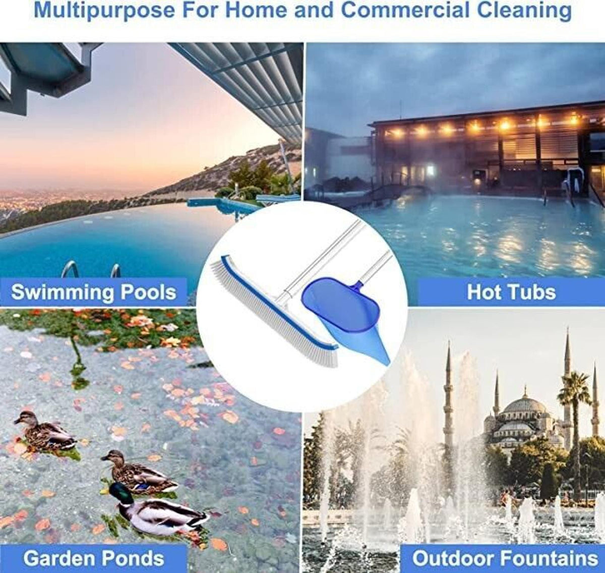 Multifunctional Pool Cleaning Kit - Net Skimmer & 173cm Connectable Brush