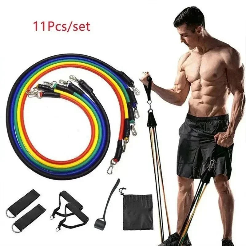 11PCS SET RESISTANCE BANDS WORKOUT EXERCISE CROSSFIT FITNESS YOGA TRAINING TUBES