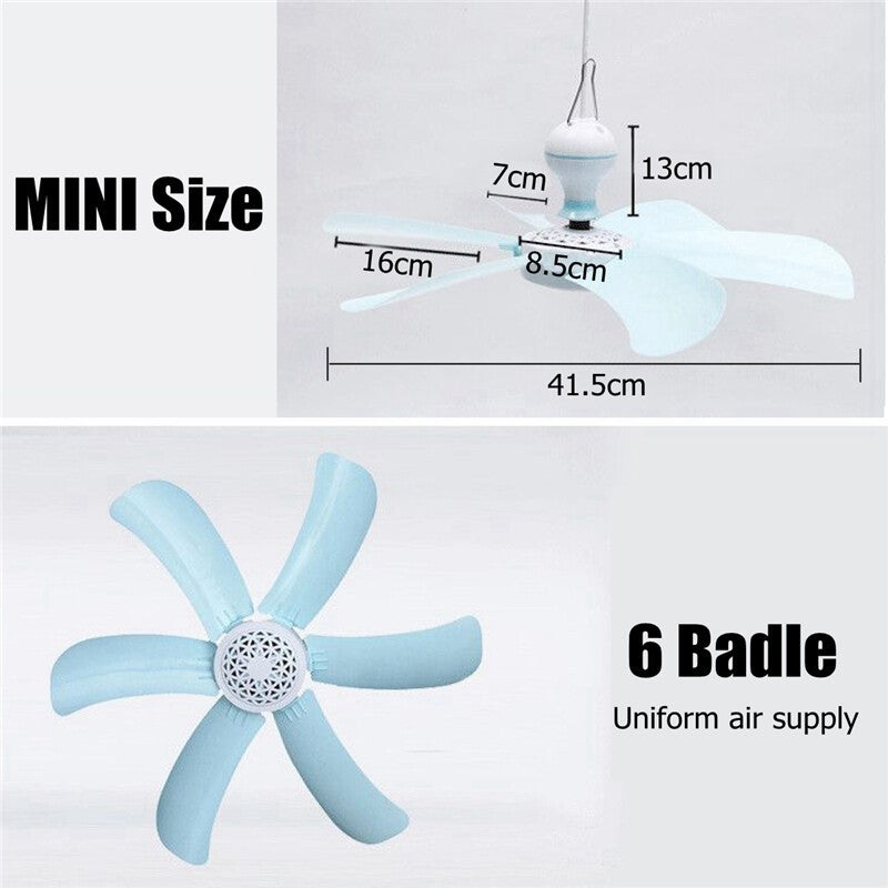 220V 16'' Portable 6 Blades Mini Ceiling Fan Hanging Summer Cooler Household