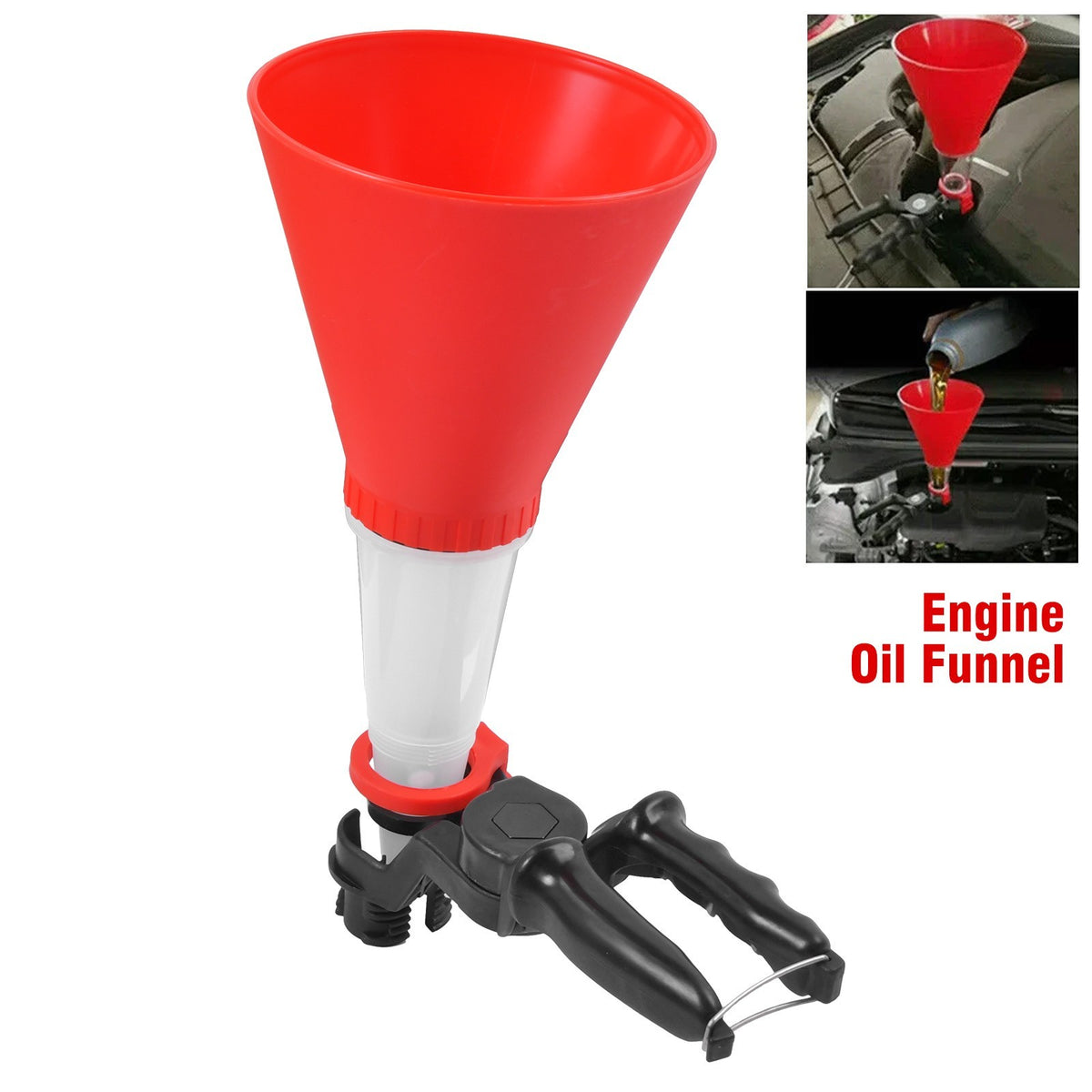 Universal Handsfree Car Engine Oil Funnel Gasoline Filling with Adjustable Clamp