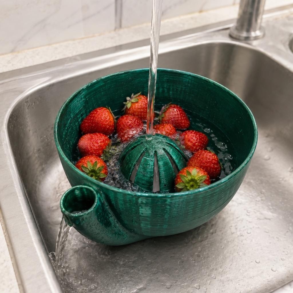 Self Spinning Berry Washing Bowl Automatic Swirl Fruit Colander with Drain Hole