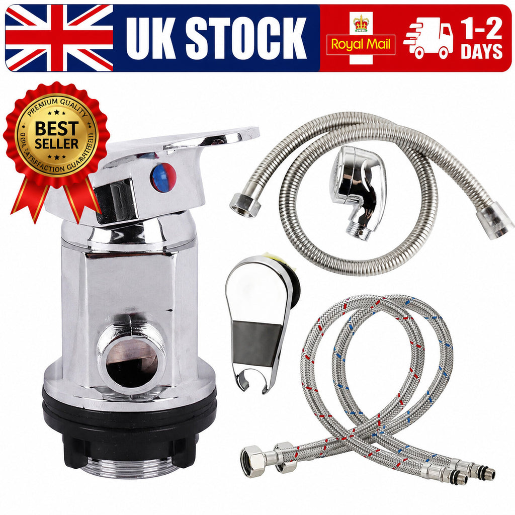 Chrome Caravan Shower Mixer Tap Outlet 1/2" with 800mm Push Fit Tails Campervan