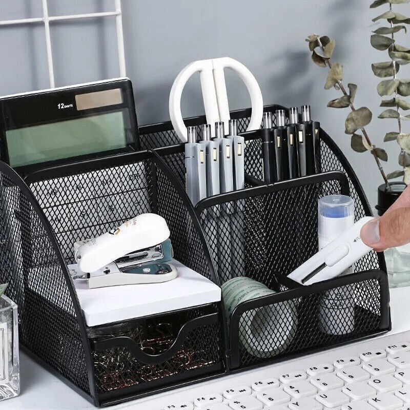 Metal Mesh Desk Organiser Stationery Pen Pencil Holder Tidy Storage For Office