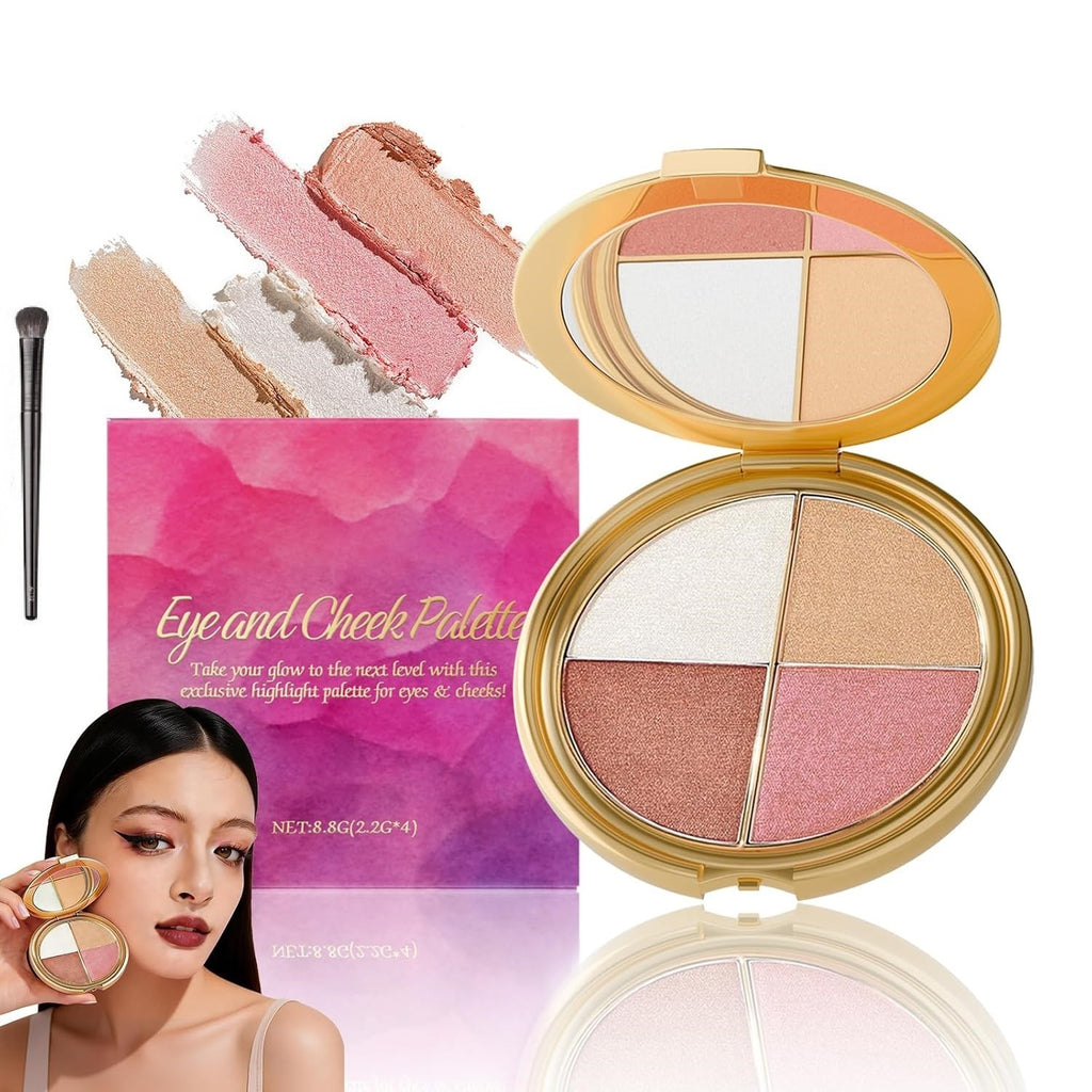 4 Shades Eye & Cheek Palette - All-in-1 Eyeshadow and Highlighter Makeup Palette