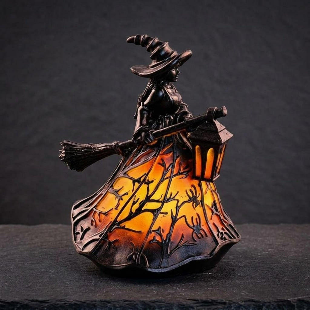 Halloween Witch Lamp USB Powered Resin Witch Lamp Warm Ambient Illuminate