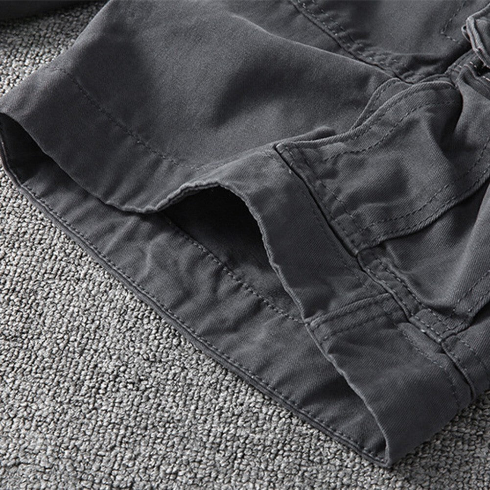 Mens Cargo Shorts 100% Cotton Combat Knee Length Summer Pants Loose Fit Short